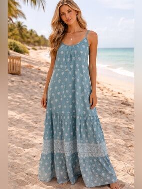 Roller Rabbit Blue Printed Spaghetti-Strap Maxi Dress